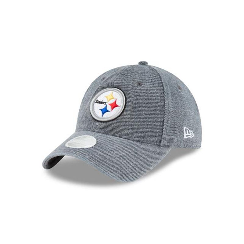 NFL Pittsburgh Steelers Womens Faded Denim 9Twenty Adjustable (CKD2495) - Grey New Era Caps